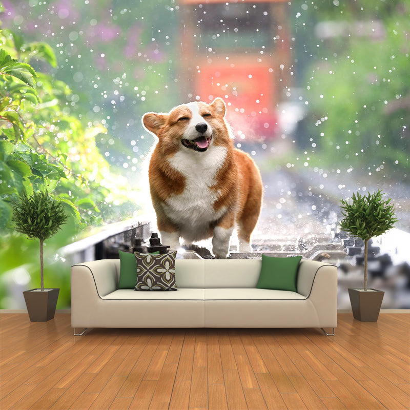 Environment Friendly Mural with Dog Painting Mildew Resistant Wallpaper Home Decor