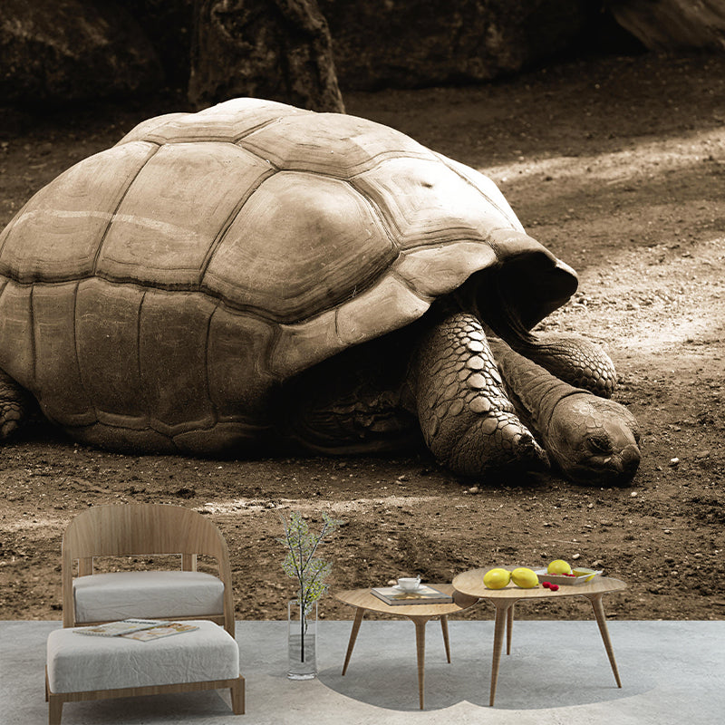 Customized Giant Tortoise Wall Mural Wallpaper Horizontal Photography for Sitting Room