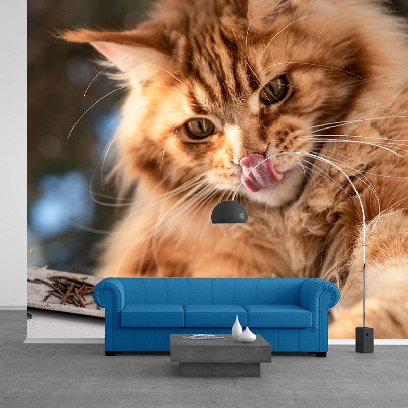 Customized Cat Wall Mural Wallpaper Horizontal Photography for Sitting Room
