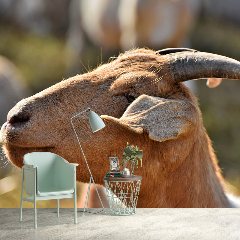 Customized Goat Wall Mural Wallpaper Horizontal Photography for Sitting Room