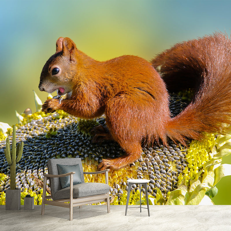 Customized Squirrel Wall Mural Wallpaper Horizontal Photography for Sitting Room