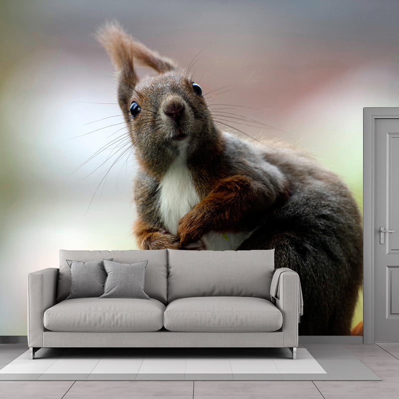 Customized Squirrel Wall Mural Wallpaper Horizontal Photography for Sitting Room