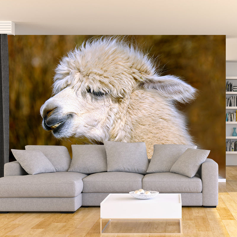 Customized Alpaca Wall Mural Wallpaper Horizontal Photography for Sitting Room