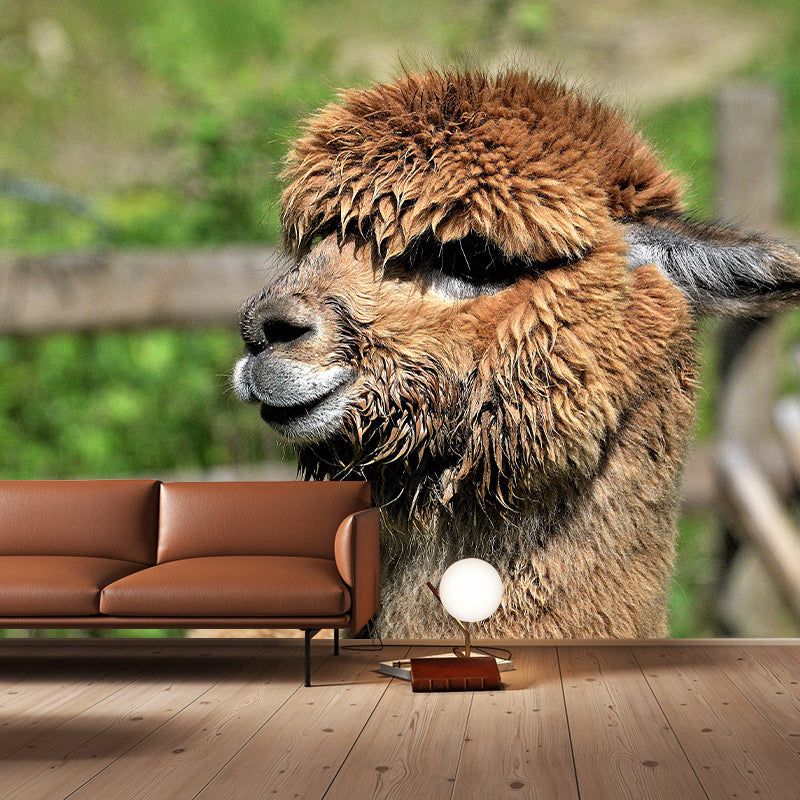 Customized Alpaca Wall Mural Wallpaper Horizontal Photography for Sitting Room