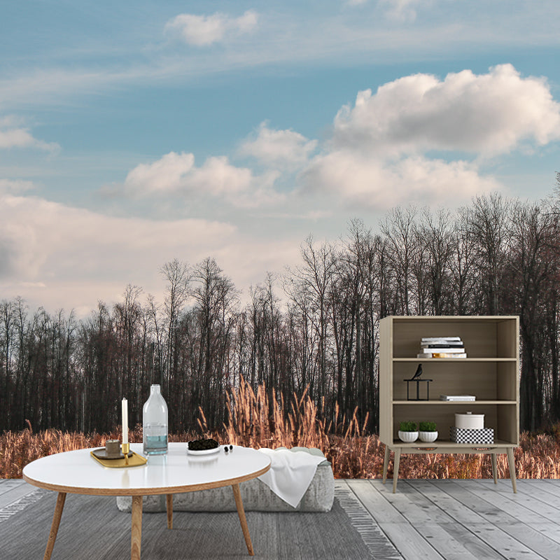 Forest Mural for Guest Room, Water Resistant Wall Decor in Light Color