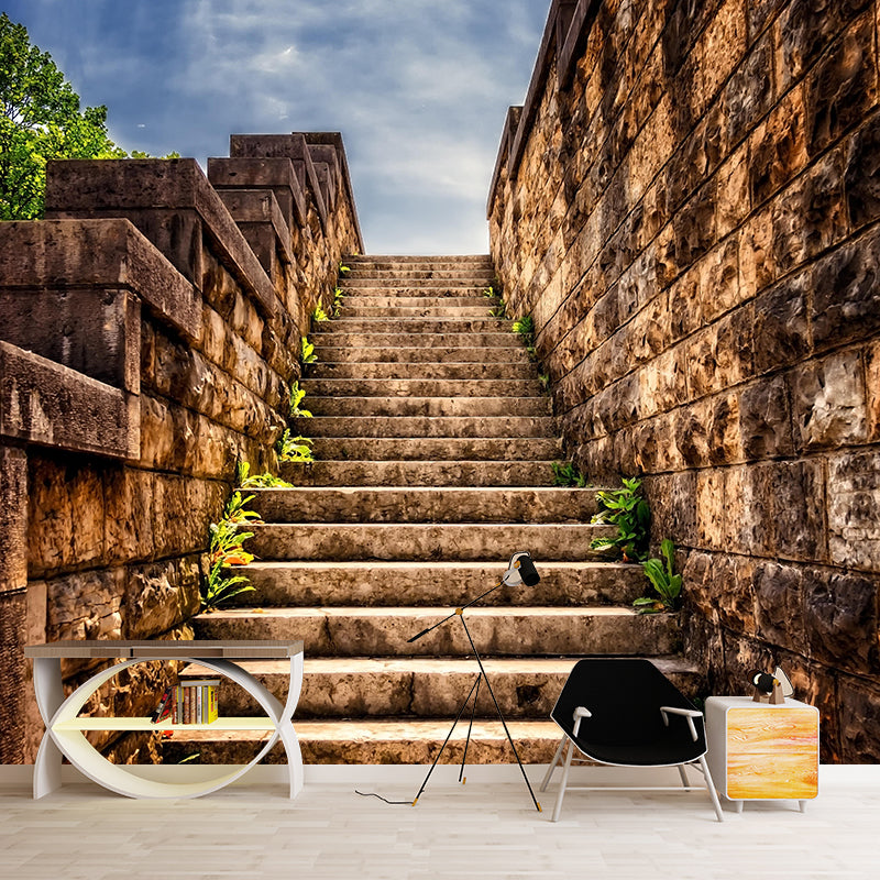 Photography Stairs Architecture Mural Wallpaper Stain Resistant for Sitting Room