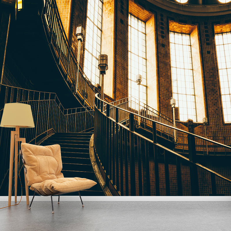 Photography Stairs Architecture Mural Wallpaper Stain Resistant for Sitting Room