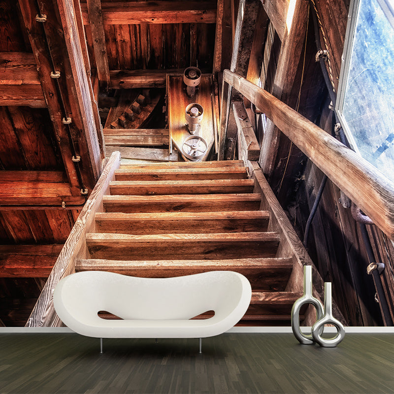 Photography Stairs Architecture Mural Wallpaper Stain Resistant for Bedroom