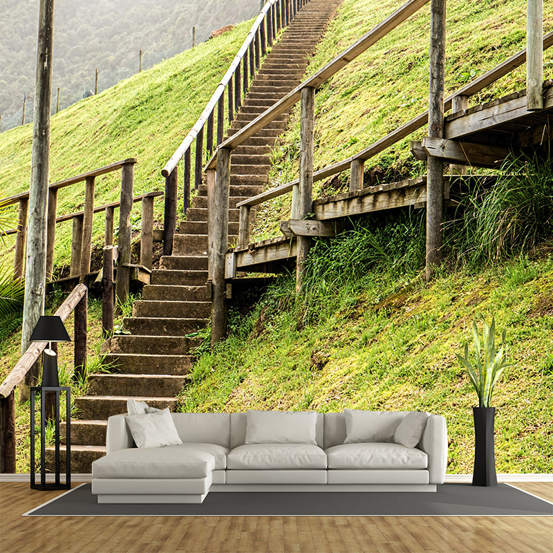 Photography Stairs Architecture Mural Wallpaper Stain Resistant for Bedroom