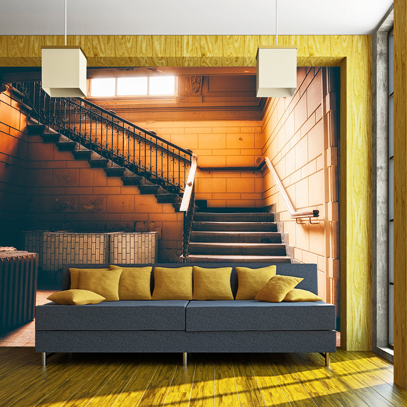 Photography Stairs Architecture Mural Wallpaper Stain Resistant for Bedroom