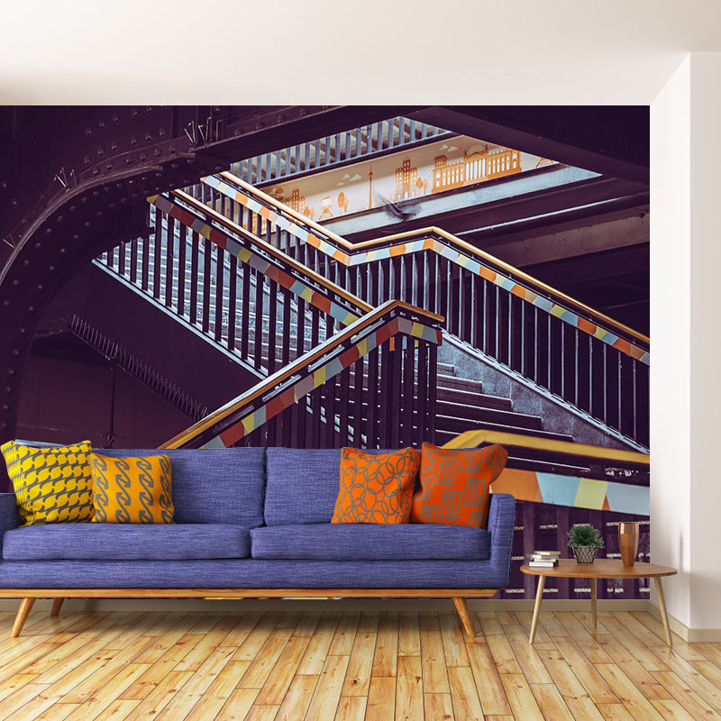 Stairs Architecture Mural Wallpaper Stain Resistant Wall Decor for Adult Room