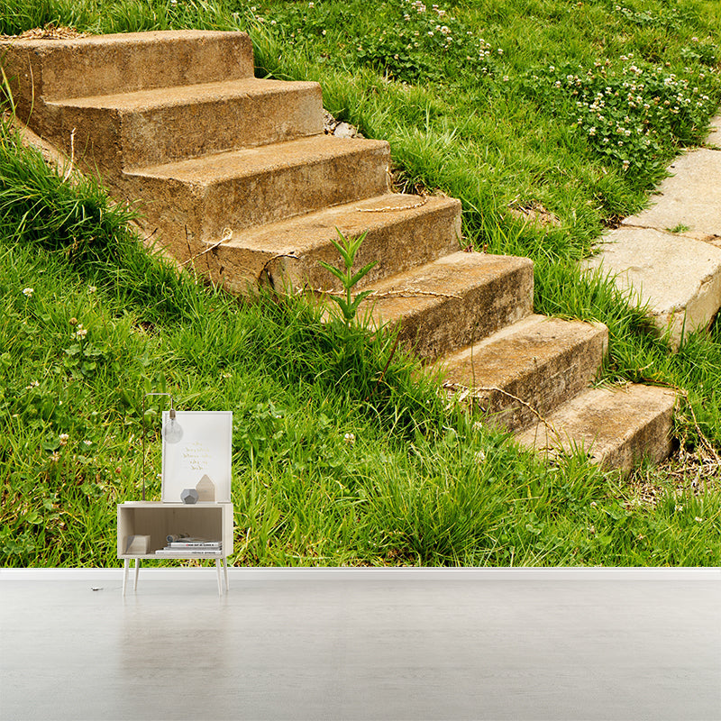 Contemporary Style Stairs Mural Wallpaper Stain Resistant for Adult Room