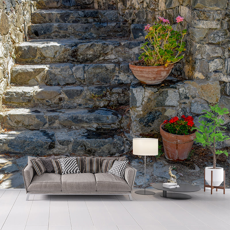 Contemporary Stairs Architecture Mural Wallpaper Stain Resistant for Decoration