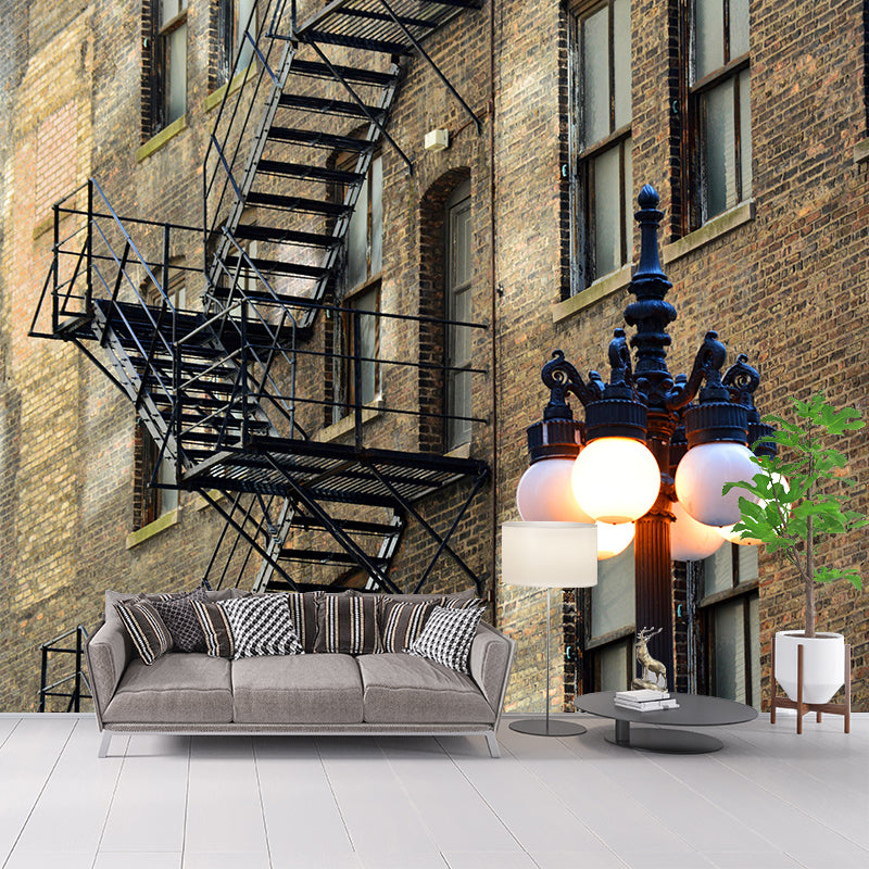 Contemporary Stairs Architecture Mural Wallpaper Stain Resistant for Bedroom