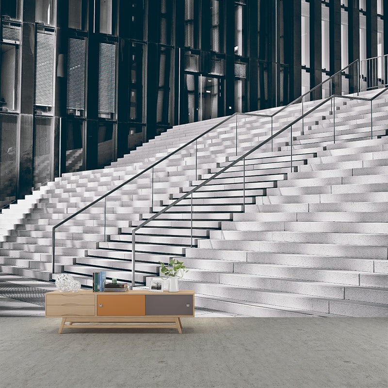 Contemporary Stairs Architecture Mural Wallpaper Stain Resistant for Bedroom