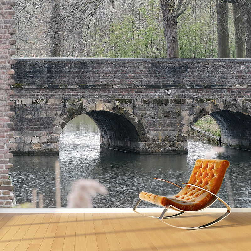 Stone Bridge Architecture Wall Mural Stain Resistant for Bedroom