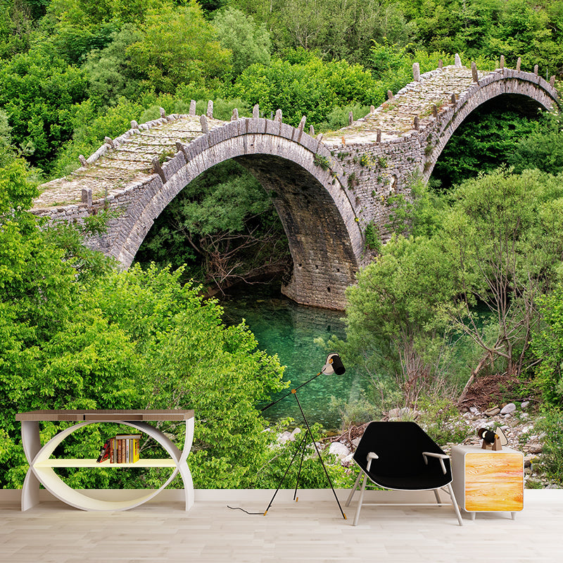 Contemporary Stone Bridge Architecture Mural Wallpaper Stain Resistant for Sitting Room