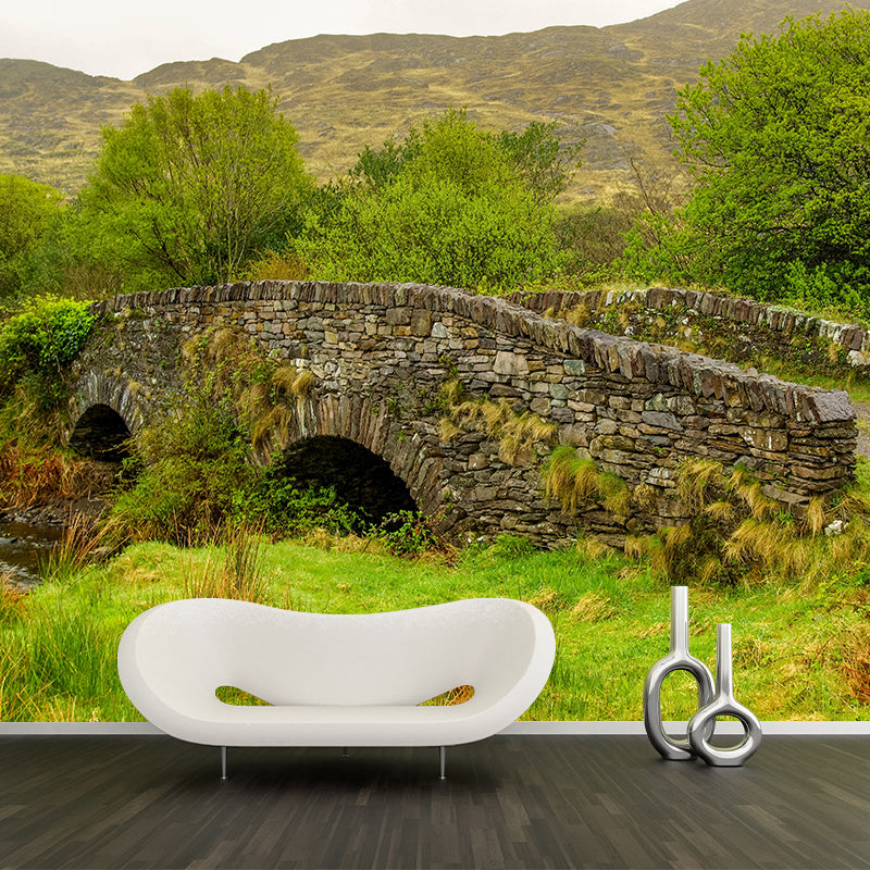 Contemporary Stone Bridge Architecture Mural Wallpaper Stain Resistant for Sitting Room