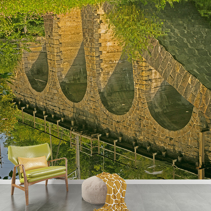 Customized Stone Bridge Architecture Mural Stain Resistant for Living Room