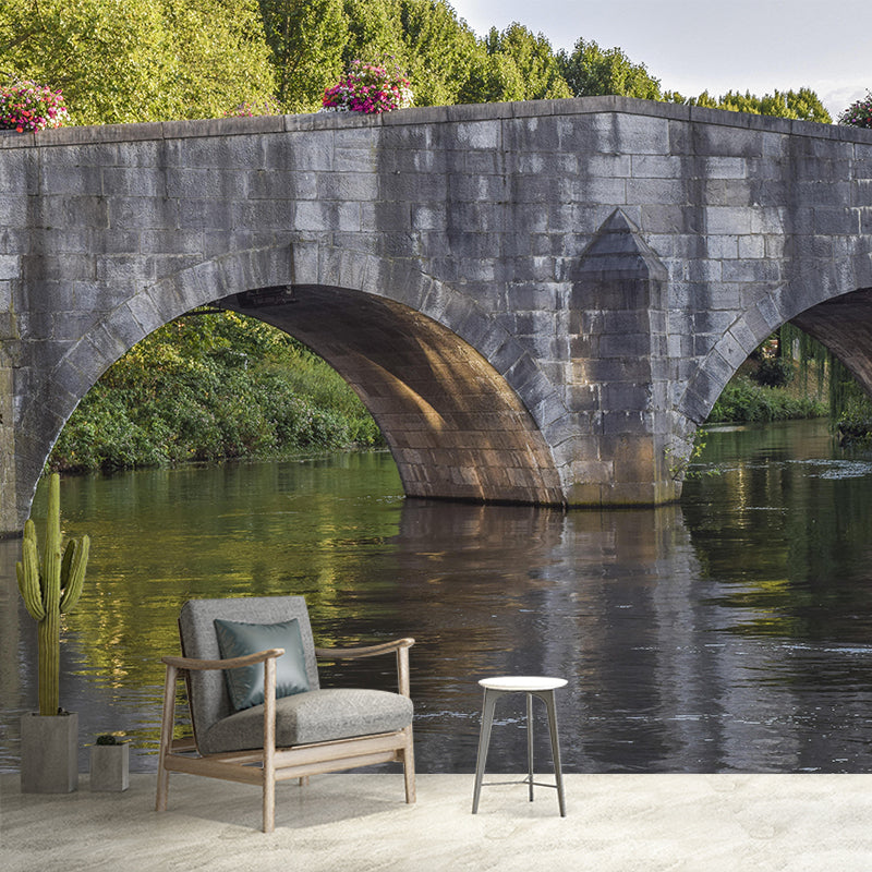 Contemporary Stone Bridge Architecture Mural Stain Resistant for Study Room