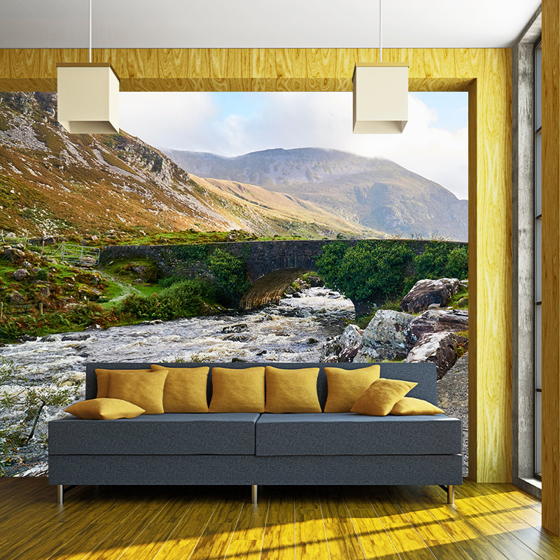 Contemporary Stone Bridge Architecture Mural Stain Resistant for Study Room