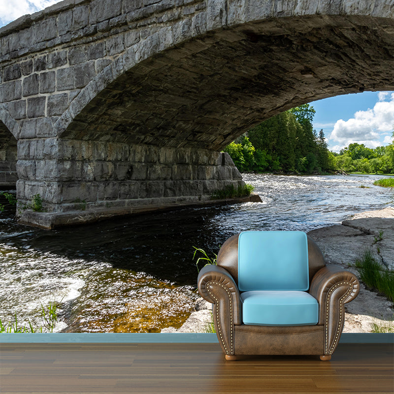 Contemporary Stone Bridge Architecture Mural Stain Resistant for Study Room