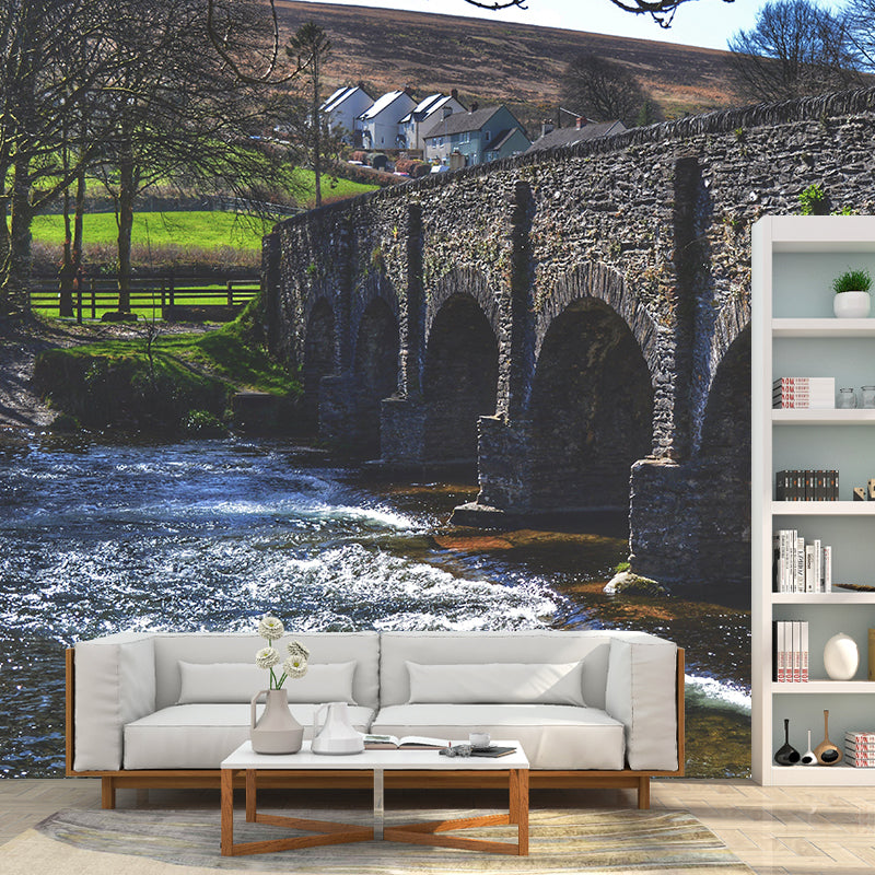 Contemporary Stone Bridge Wallpaper Architecture Mural  Stain Resistant for Bedroom