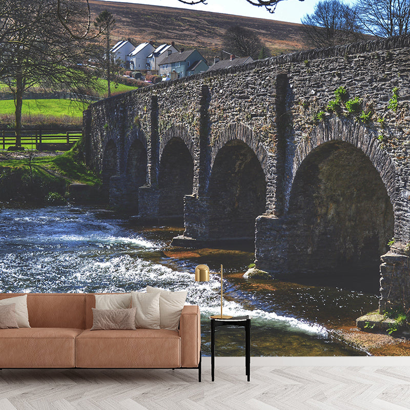 Contemporary Stone Bridge Wallpaper Architecture Mural  Stain Resistant for Bedroom