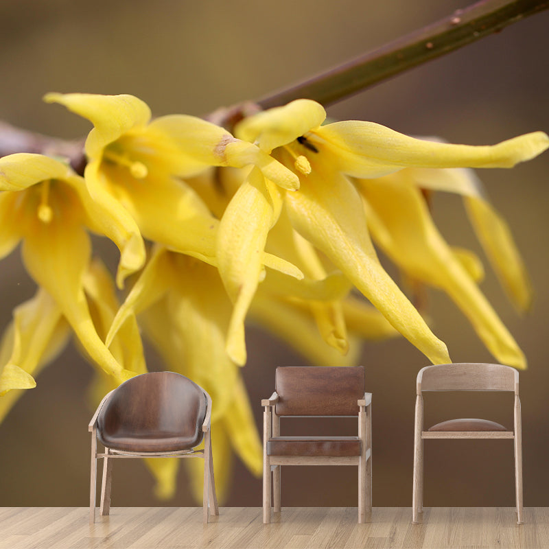 Customized Forsythia Mural Wall Covering Eco-friendly Wallpaper for Bedroom