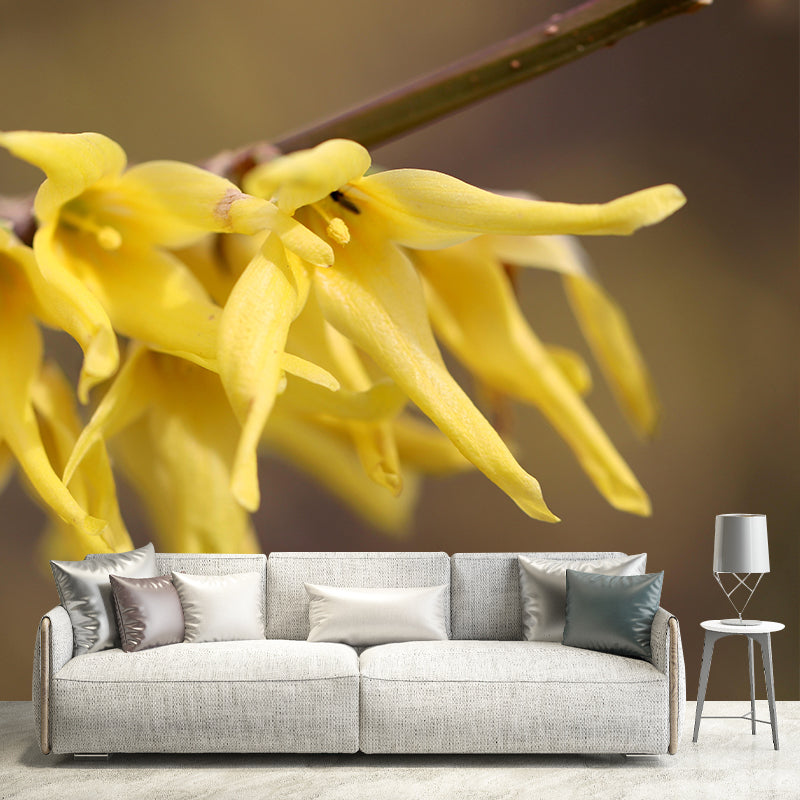Customized Forsythia Mural Wall Covering Eco-friendly Wallpaper for Bedroom