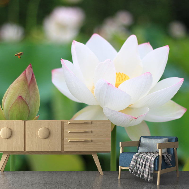 Customized Lotus Mural Wall Covering Eco-friendly Wallpaper for Bedroom