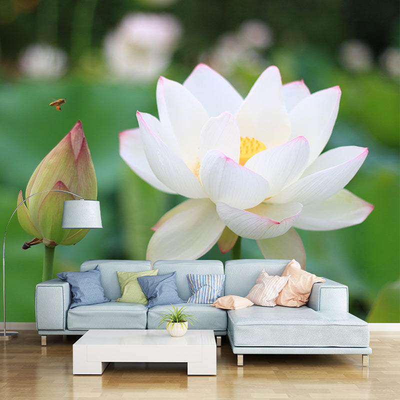 Customized Lotus Mural Wall Covering Eco-friendly Wallpaper for Bedroom