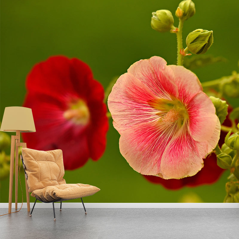 Customized Hollyhock Mural Wall Covering Eco-friendly Wallpaper for Bedroom