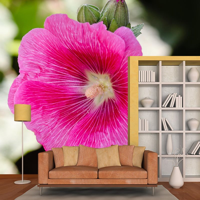 Customized Hollyhock Mural Wall Covering Eco-friendly Wallpaper for Bedroom