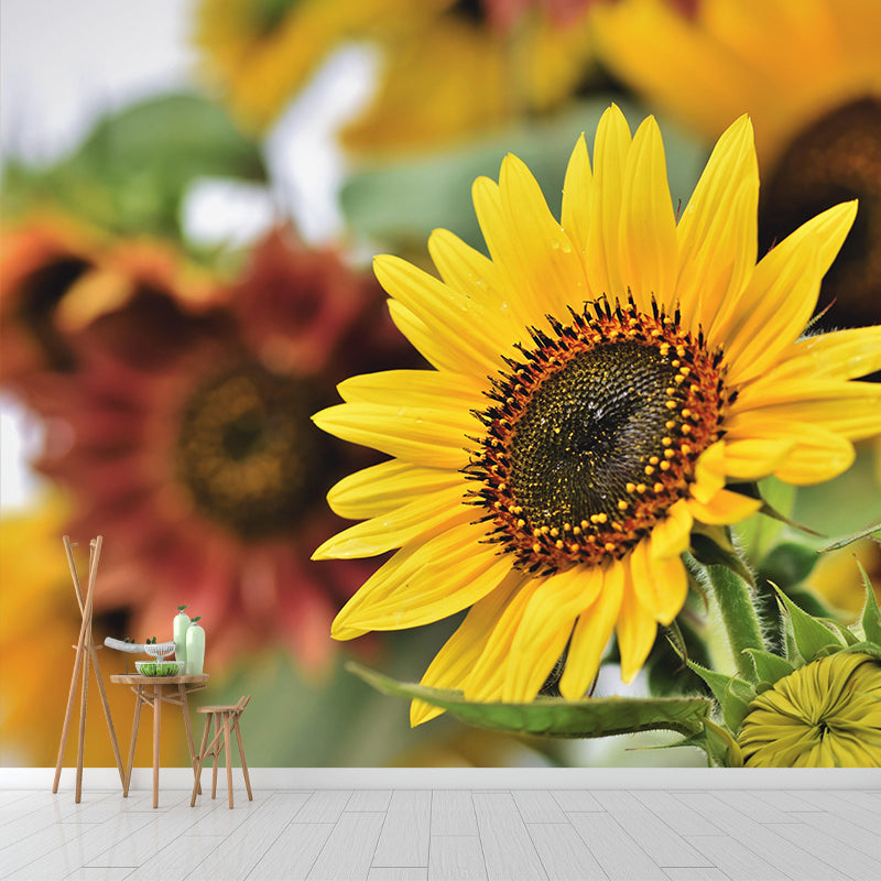Customized Sunflower Mural Wall Covering Eco-friendly Wallpaper for Bedroom