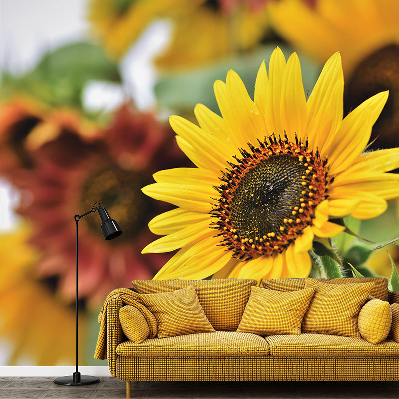 Customized Sunflower Mural Wall Covering Eco-friendly Wallpaper for Bedroom