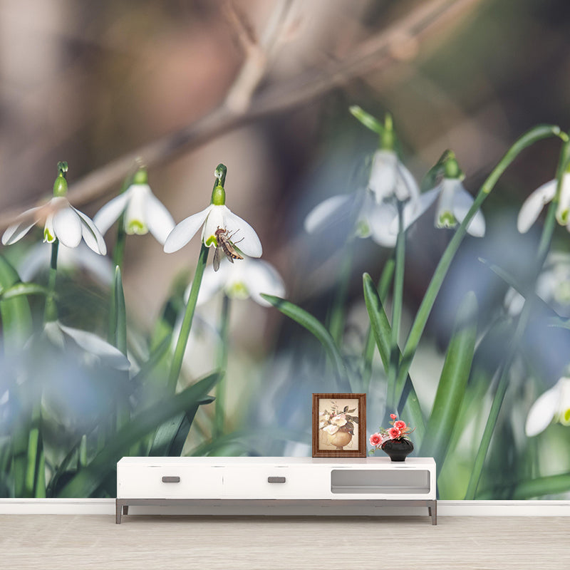 Customized Snow Lotus Mural Wall Covering Eco-friendly Wallpaper for Bedroom