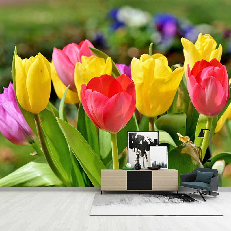Customized Tulips Mural Wall Covering Eco-friendly Wallpaper for Bedroom