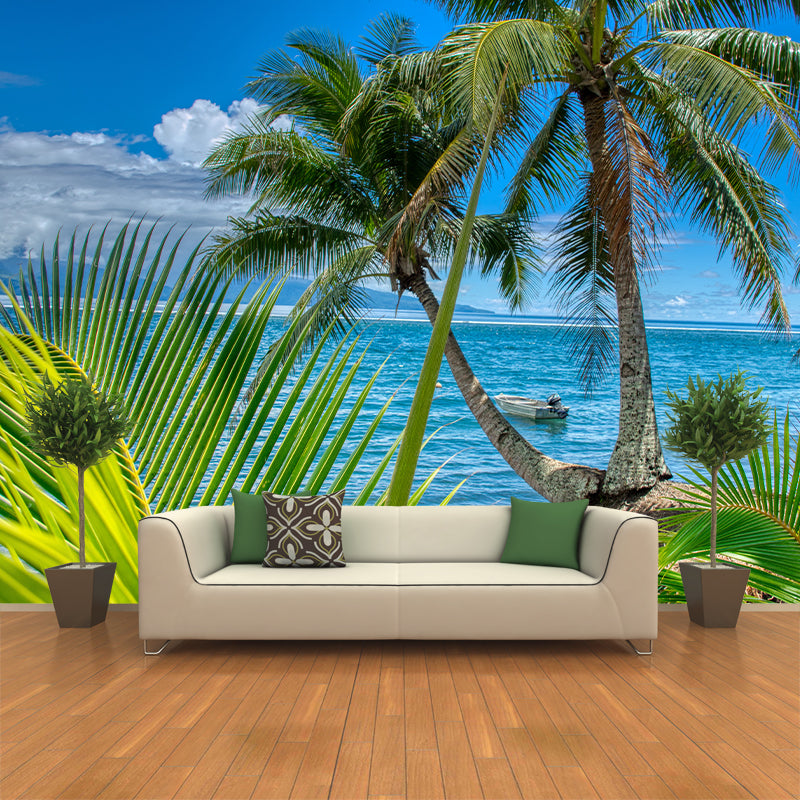 Tropical Trees Mural Moisture Resistant Wall Covering for Dining Room, Custom Size Available