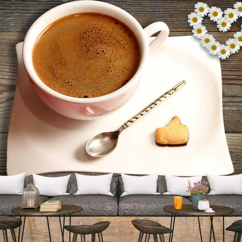 Aroma Coffee Mural Wallpaper Stain Resistant Wall Decor for Coffee Shop, Customized Size