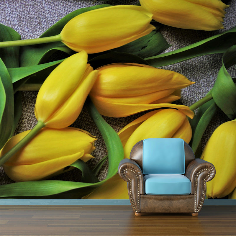 Brightly Colored Tulips Wall Mural Sleeping Room Wall Decor, Customized Size
