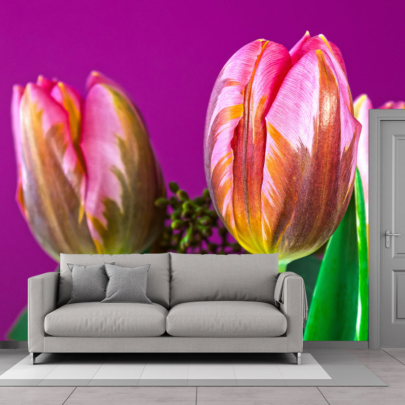 Brightly Colored Tulips Wall Mural Sleeping Room Wall Decor, Customized Size
