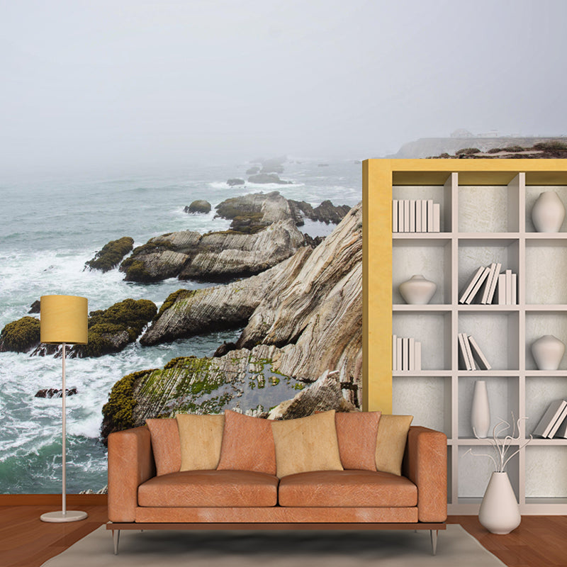 Customized Sea Wall Mural Modernism Mildew Resistant Wall Decor for Bathroom