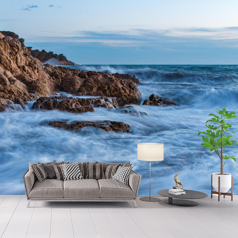 Customized Sea Wall Mural Modernism Mildew Resistant Wall Decor for Bathroom