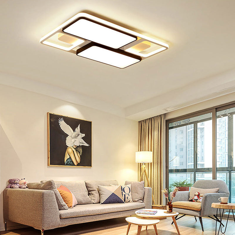 Plafonnier encastré carré/rectangulaire Éclairage encastré LED contemporain en noir/blanc, 19,5"/45" de large