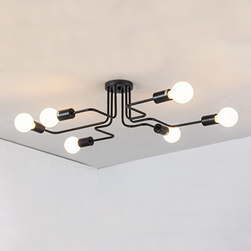 Black Radial Semi Flush Mount in Industrial Creative Style Lacquered Iron Ceiling Fixture