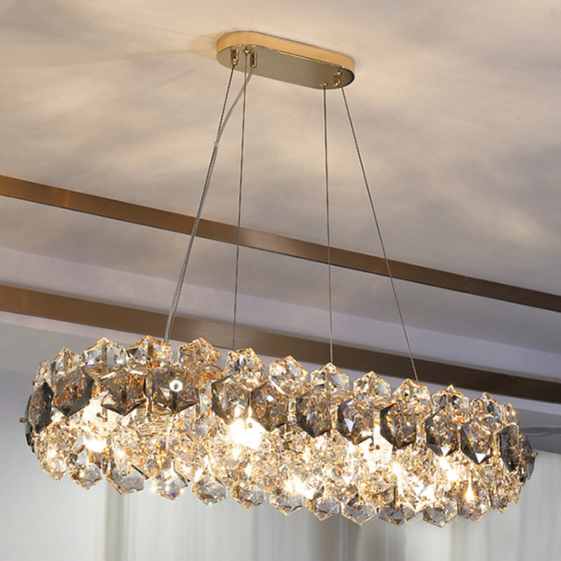 Modern Chandelier Oval Island Light Fixtures Crystal 8 Light Island Lamps in Gold for Dining Room