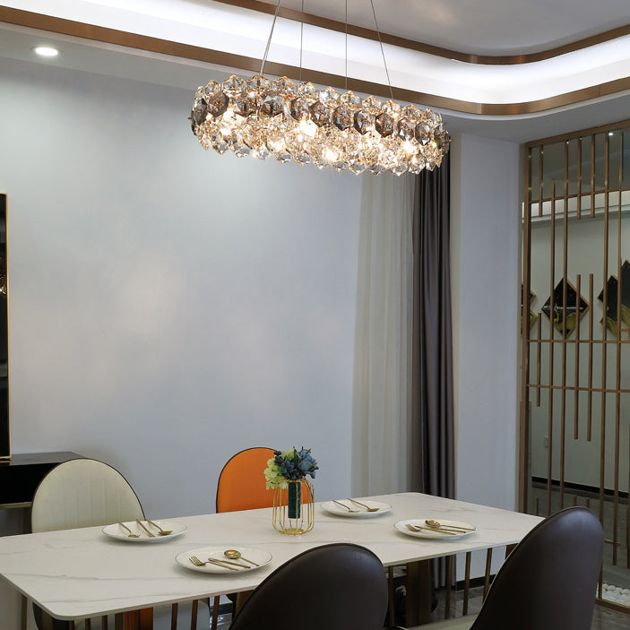 Lampadario moderno lampadario ovale isola cristallo 8 lampade isole luminose in oro per sala da pranzo