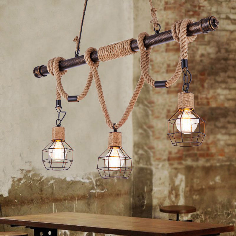 Characteristic Style Hemp Rope LED Hanging Island Pendant Light for Dining Room Bar Clothing Store