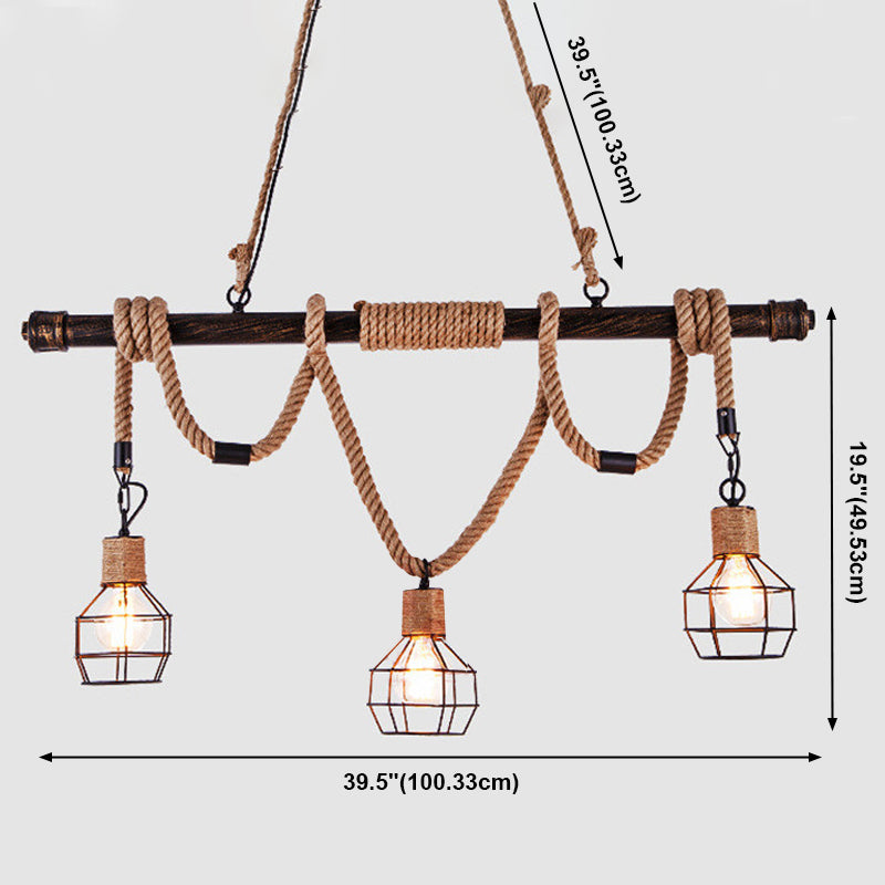 Characteristic Style Hemp Rope LED Hanging Island Pendant Light for Dining Room Bar Clothing Store